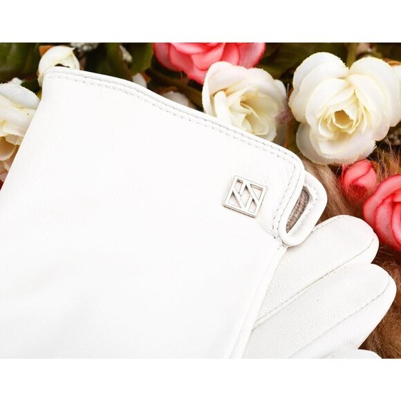 ❤️Women's White Italian Leather Gloves Lambskin Winter Comfort  Gloves - Picture 6 of 9